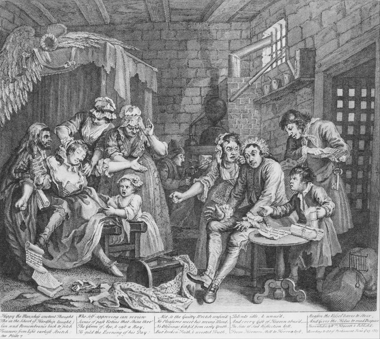 A Rakes Progress, platta 7, Fängelsesscenen av William Hogarth