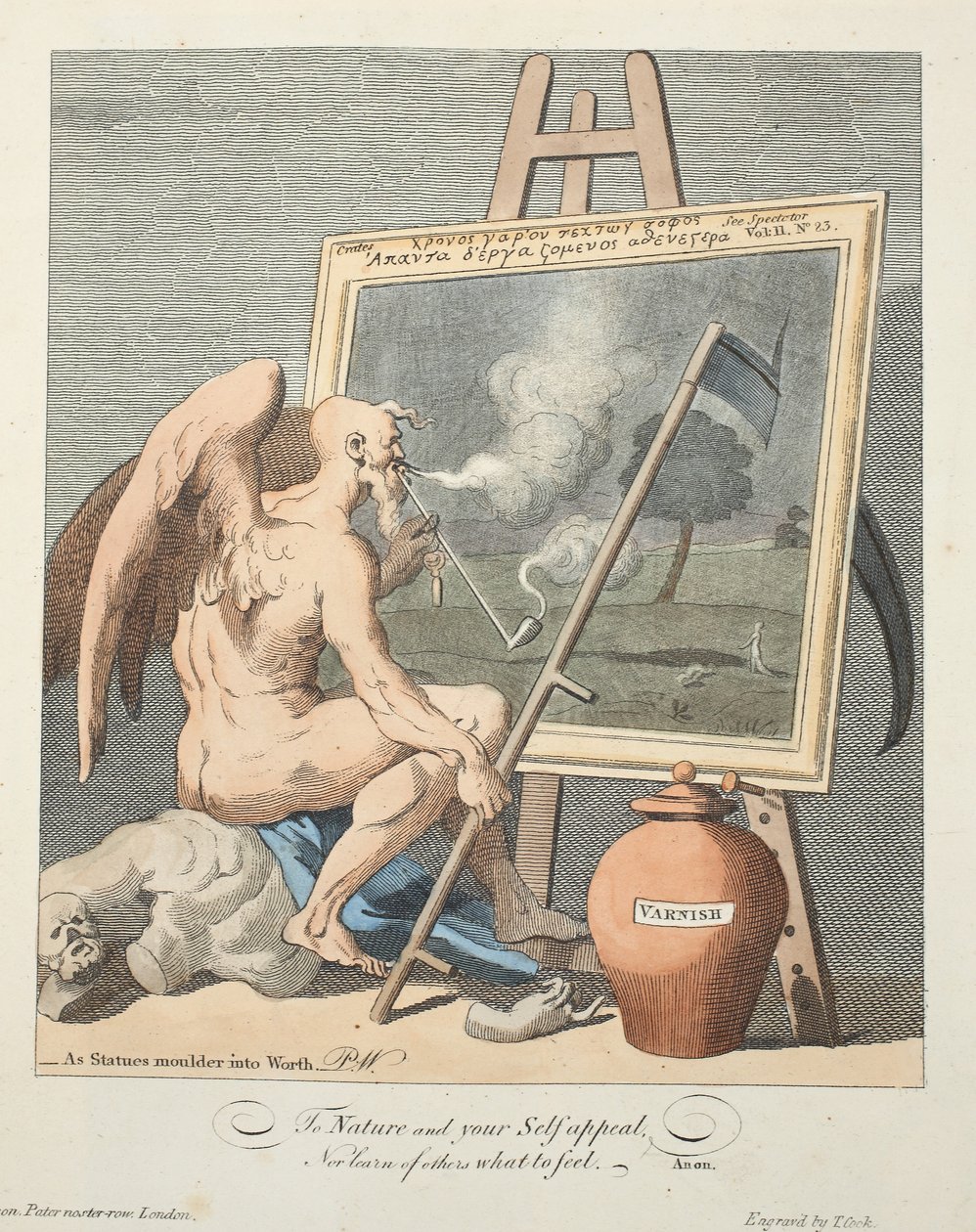 Tid att röka en bild, illustration från "Hogarth Restored: The Whole Works of the hyllade William Hogarth, re-graved by Thomas Cook", pub. 1812 (handfärgad gravyr) av William Hogarth