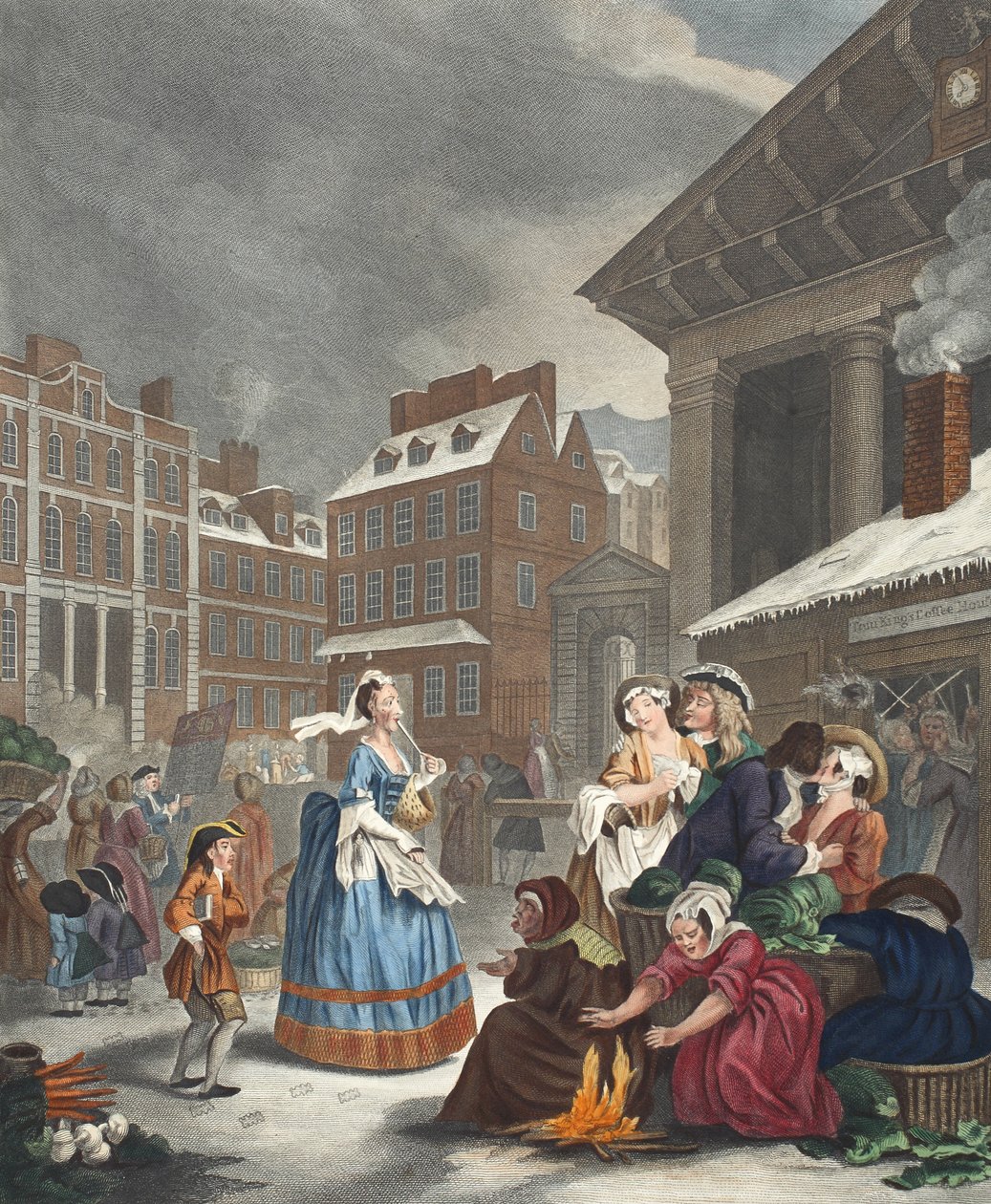 Tider på dagen: Morgon, illustration från "Hogarth Restored: The Whole Works of the hyllade William Hogarth, omgraverad av Thomas Cook", pub. 1812 (handfärgad gravyr) av William Hogarth