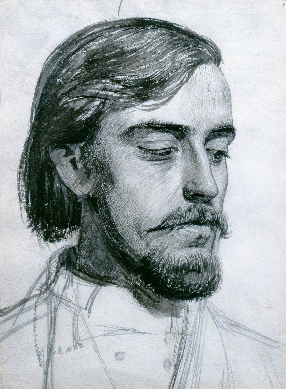 Studie för huvudet av Valentine, 1880 (wc) av William Holman Hunt