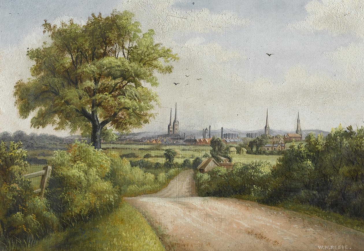Coventry Spires från Barkers Butts Lane, tidigt 1900-tal av William Howard Reeve