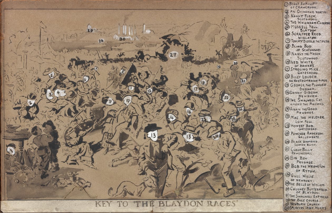 Nyckeln till Blaydon Races bläck och krita på papper och kartong av William Irving