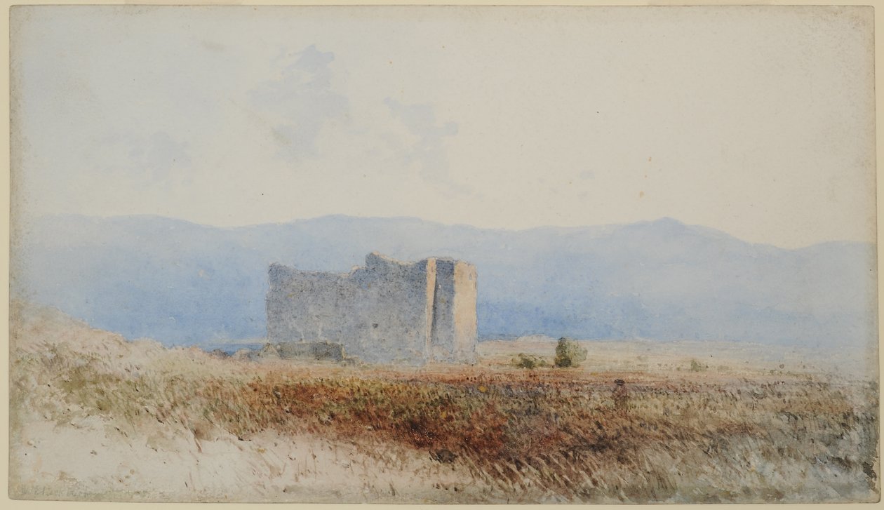 Buits Castle, nära Bewcastle, 1840-58 (wc på papper) av William James Blacklock