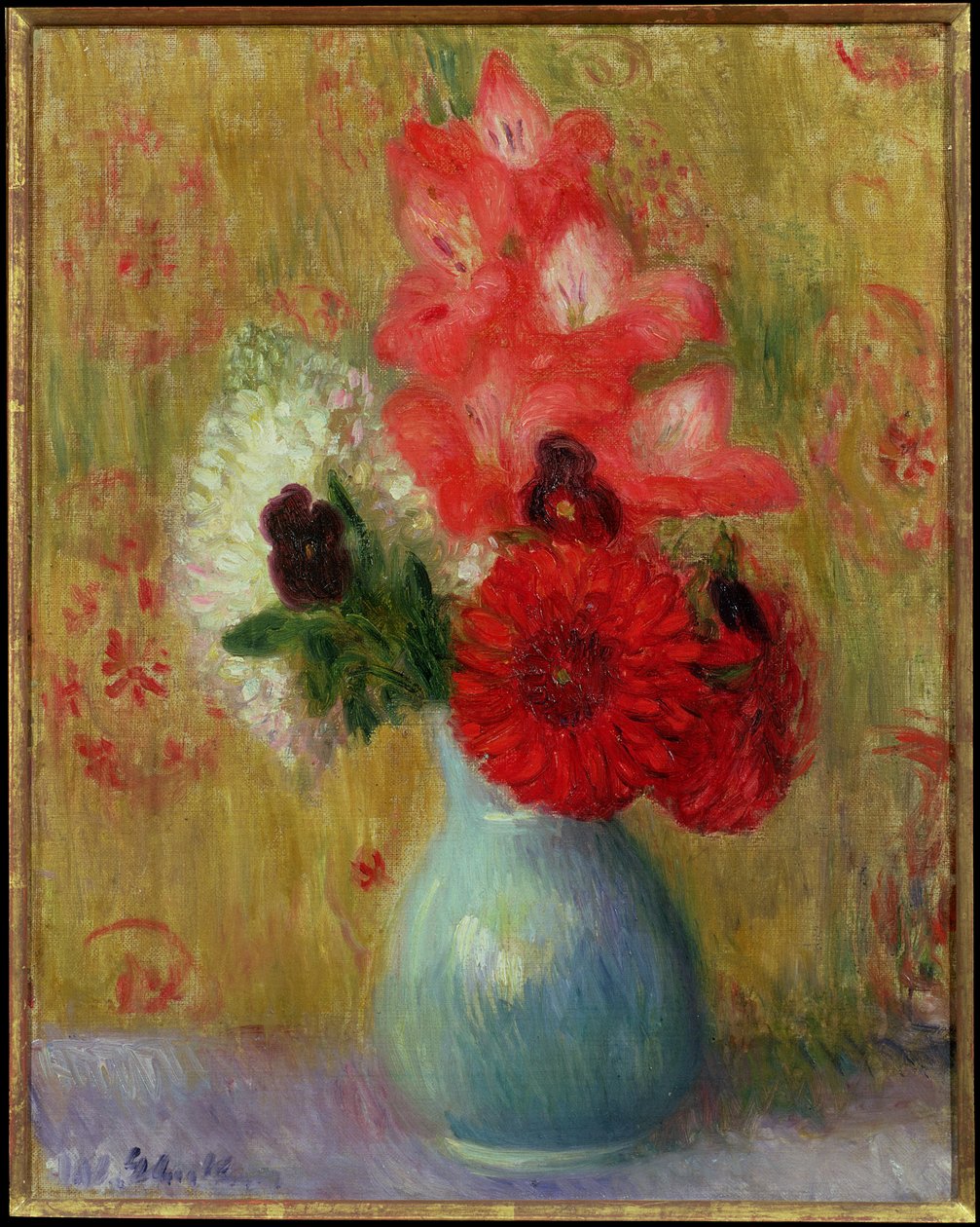 Blomsterarrangemang i grön vas av William James Glackens