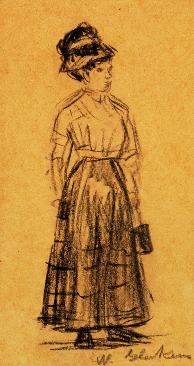 Kvinna i svart hatt och svart kjol av William James Glackens