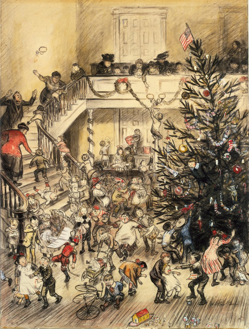 Yuletide Revel (bläck och wc-tvätt på papper) av William James Glackens