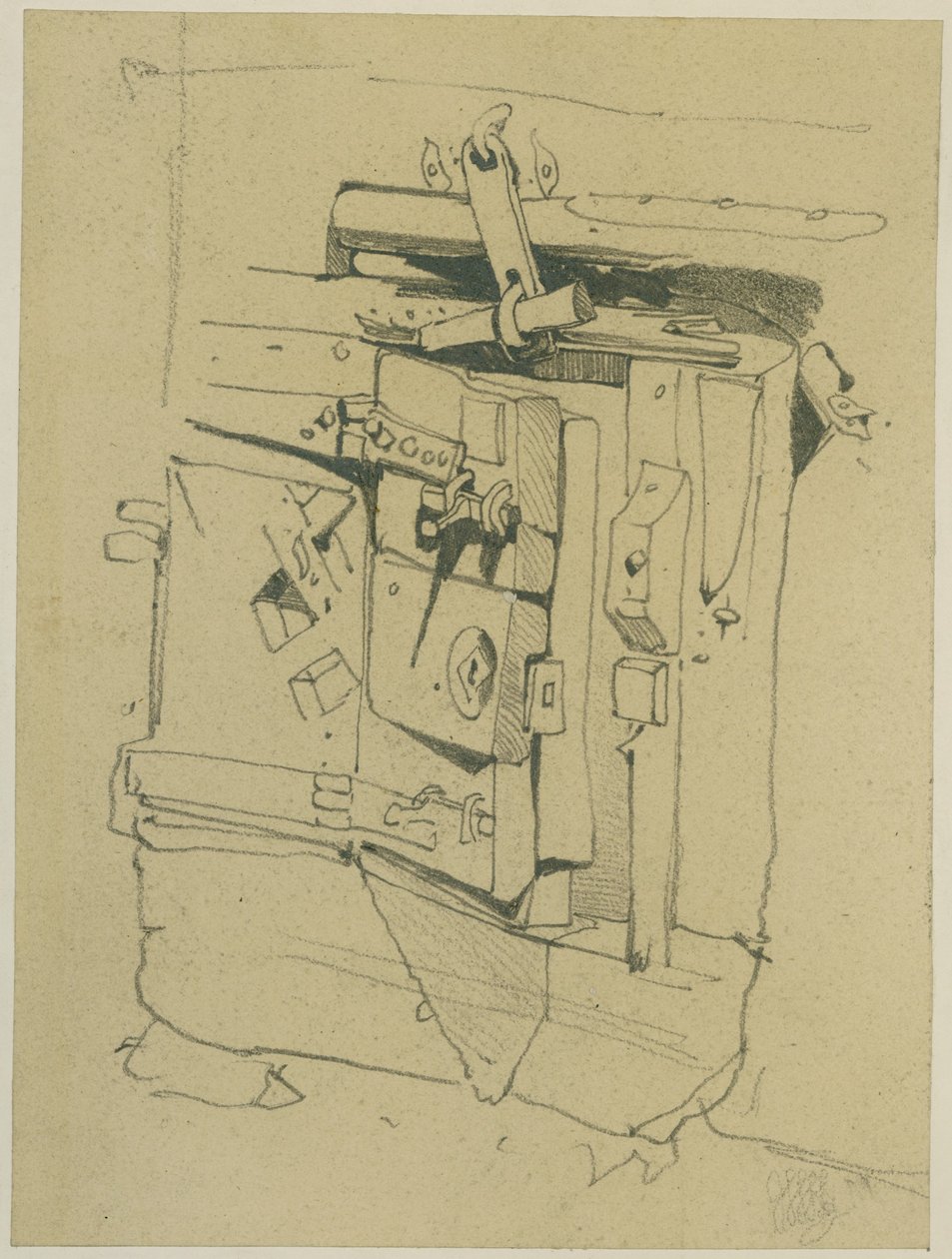 Dörren till ett kassaskåp (penna på papper (klistrad på kartong)) av William James Muller