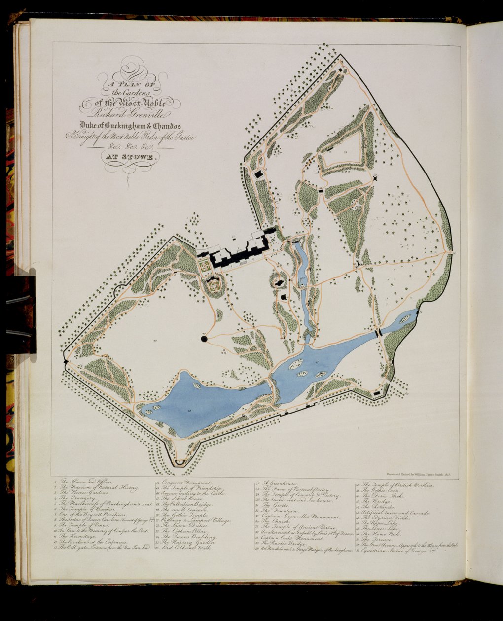 A Plan of the Gardens of Richard Grenville, Duke of Buckingham, at Stowe, etsad av konstnären, 1827 av William James Smith