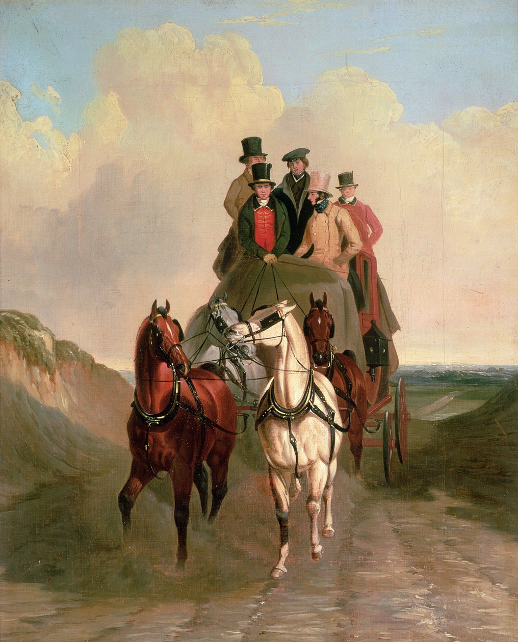 En træner og fire på en åben vej swed av William Joseph Shayer