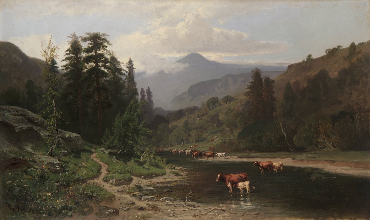 Bergslandskap med boskap, 1879 av William Keith