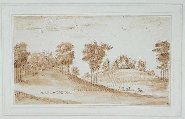 Design för en Deer Park, ca 1730-talet (brun tvätt med penna och bläck på papper) av William Kent