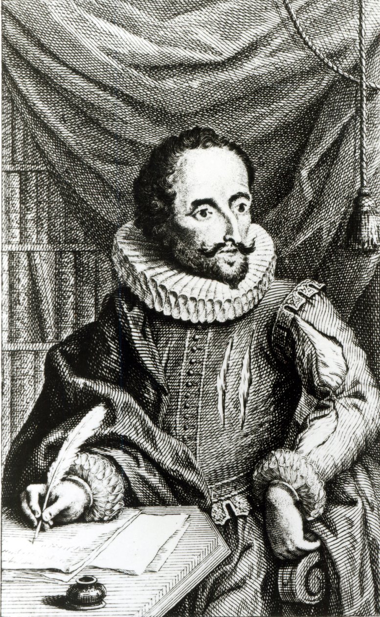 Porträtt av Miguel de Cervantes Saavedra (1547-1616) graverad av Jacob Folkema (1692-1767) av William Kent