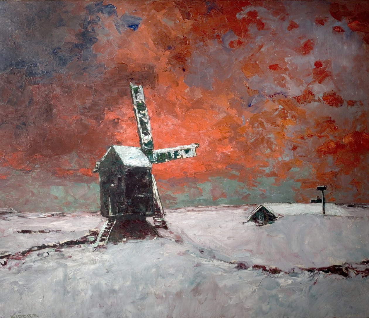 Snöbunden väderkvarn, ca 1922 av William Kiddier