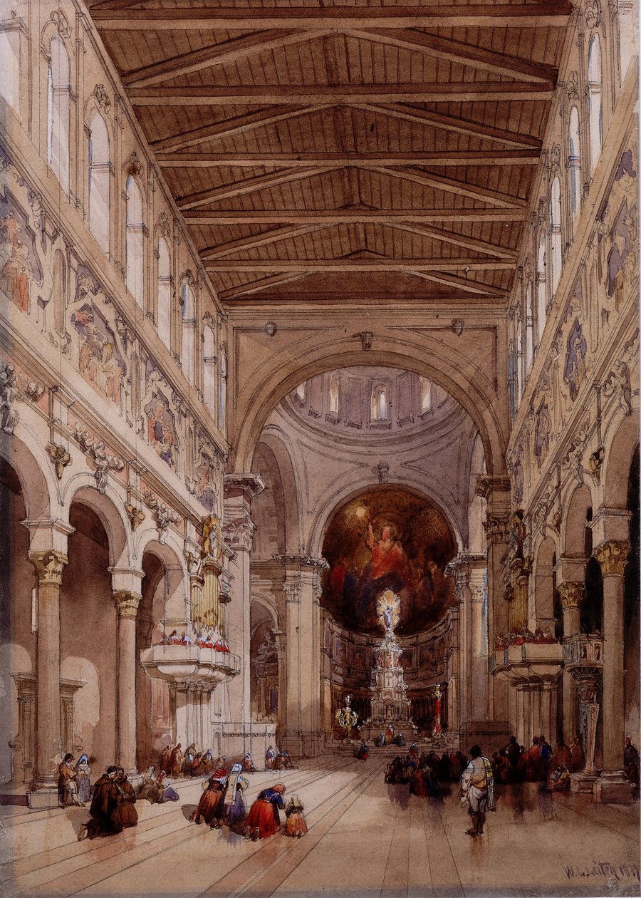 Interiör av katedralen, Messina, 1839 (penna och wc på vävt papper) av William Leighton Leitch