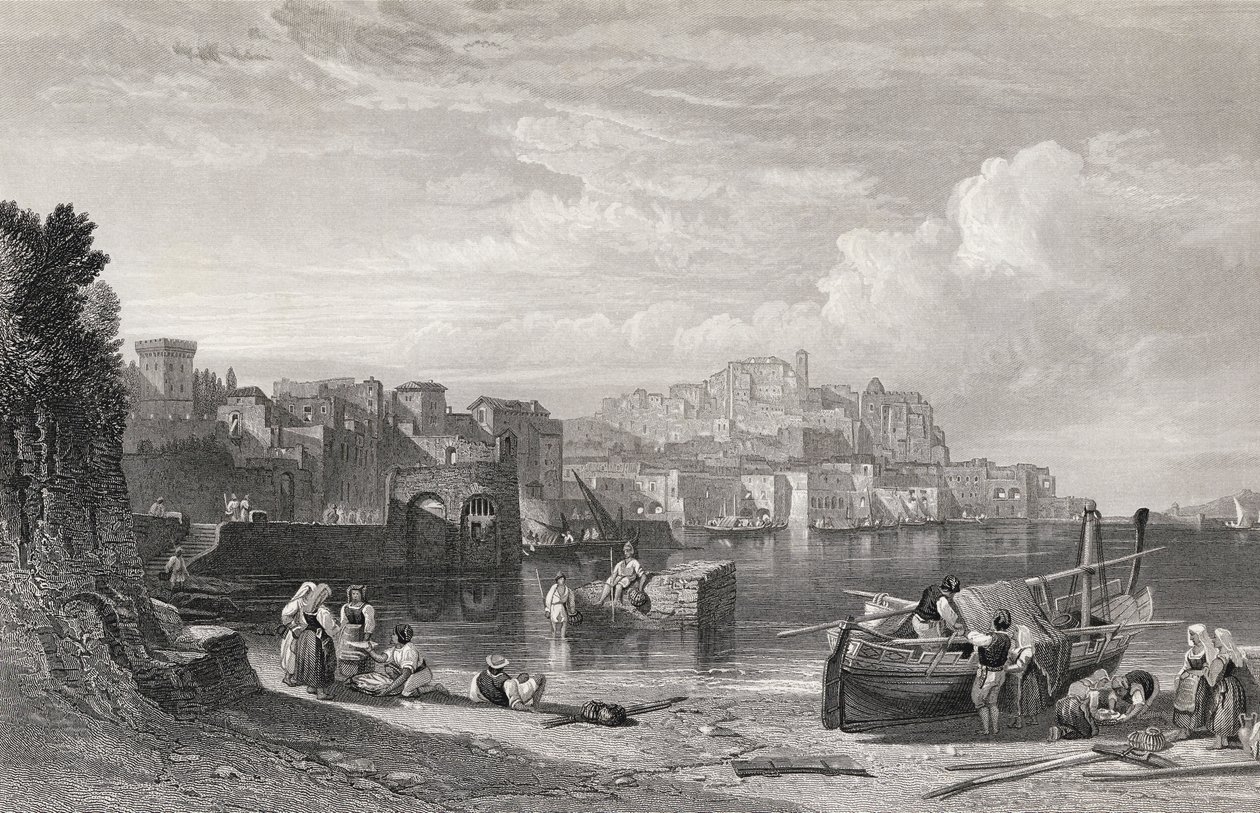 Pozzuoli, den antika staden Puteoli, graverad av William Richardson (1842-77) från 