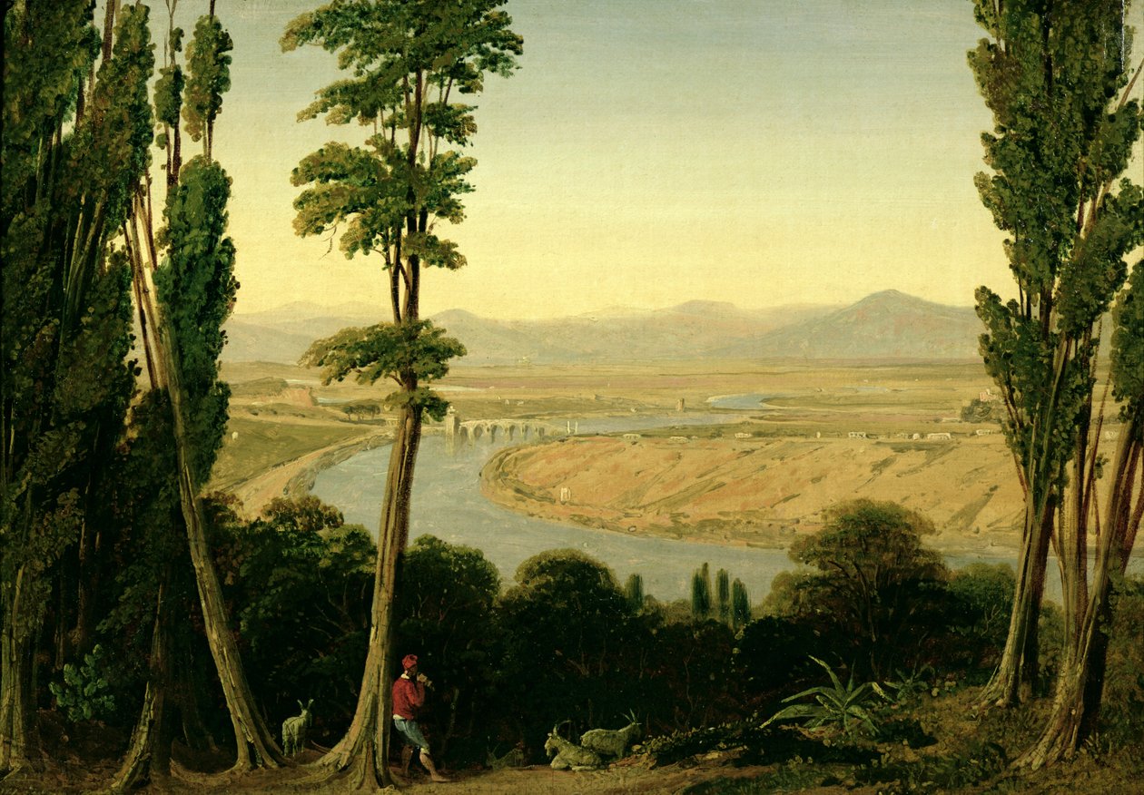 En utsikt över Tibern och den romerska Campagna från Monte Mario, 1829 (olja på papper på duk) av William Linton