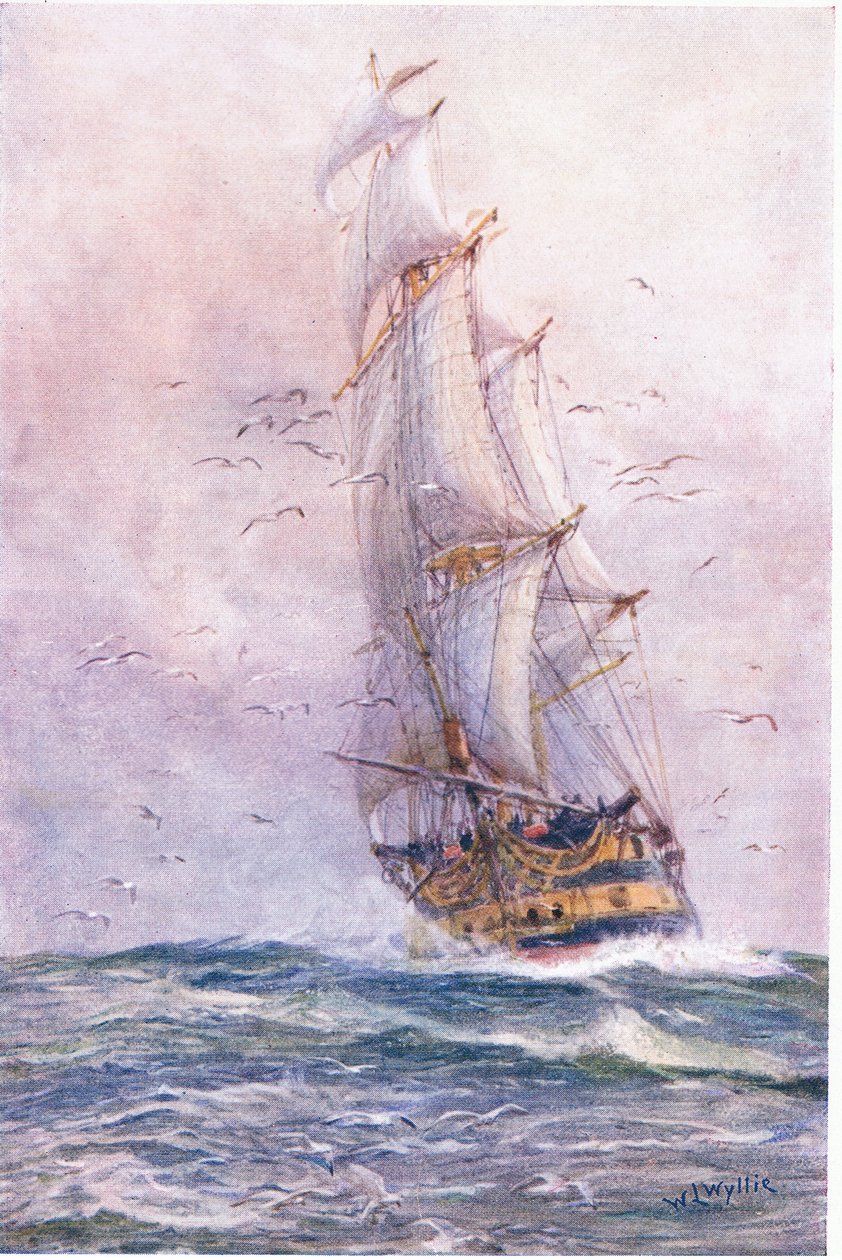 "Foudroyant", ett av Nelsons gamla fartyg, 1915 av William Lionel Wyllie