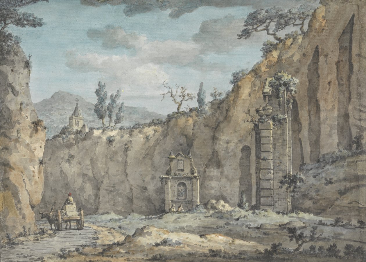 Oxkärra i grottan vid Posillipo, ca 1770 (wc över grafit på papper) av William Marlow