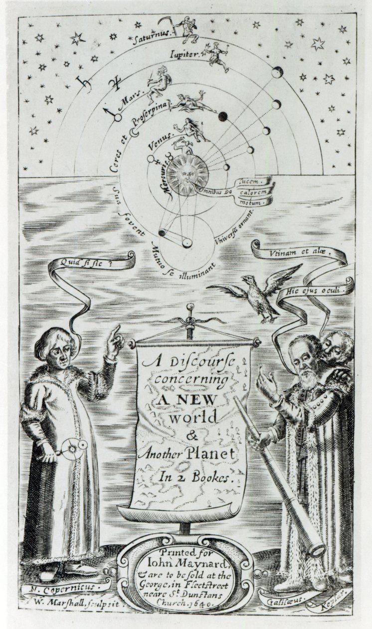 Frontispice till "A Discourse concerning a New World and another Planet" av John Wilkins, publicerad 1640. av William Marshall