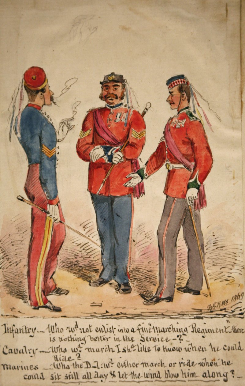 Diskussion om infanteri, kavalleri och marinsoldater, 1869 av William Masters