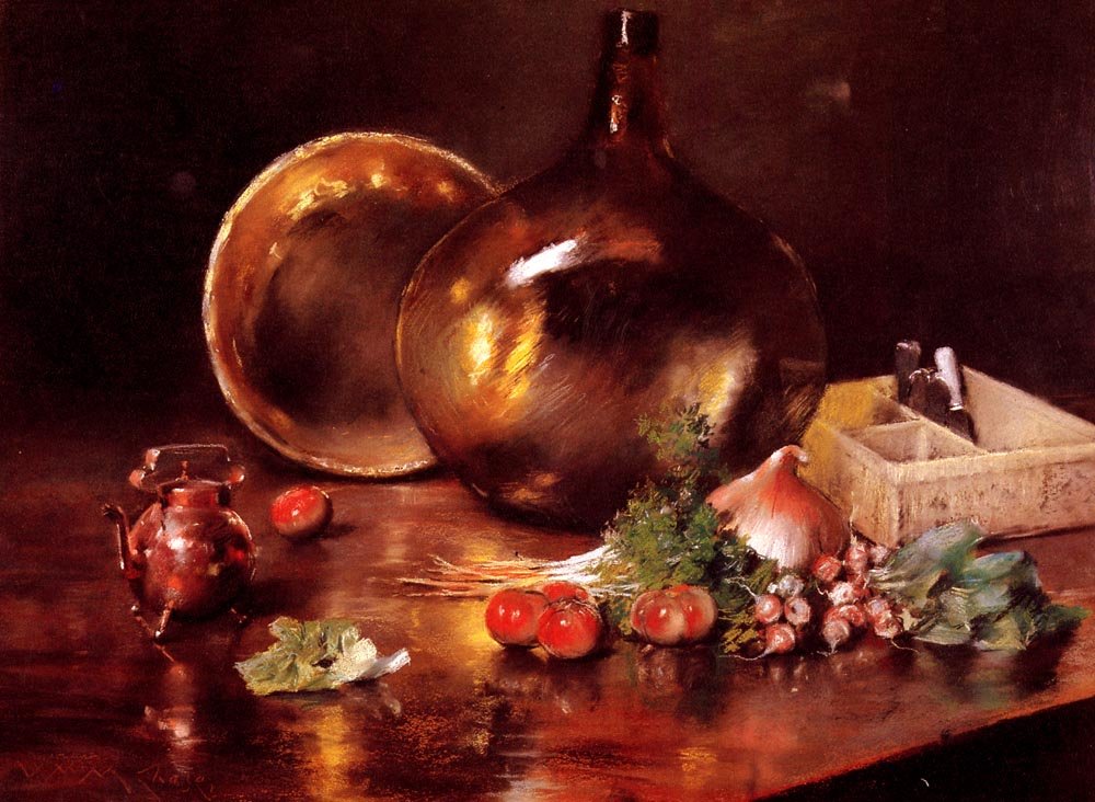  Still Life Brass and Glassn av William Merritt Chase
