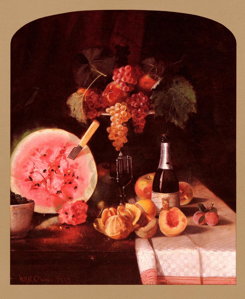Stilleben med vattenmelon av William Merritt Chase