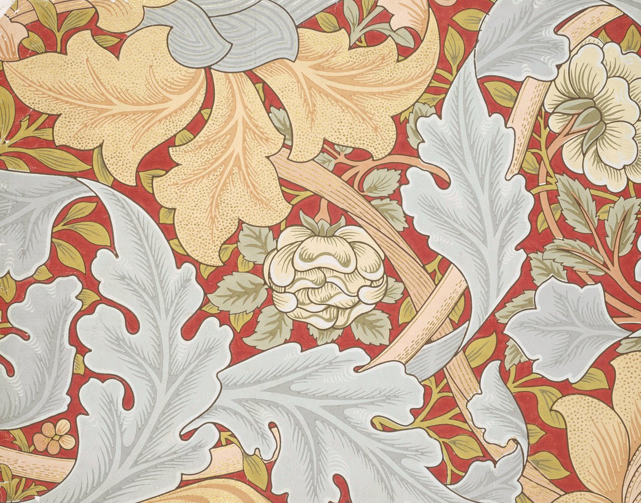 Acanthus Leaves, Wild Rose on Crimson Background, 1800-talet (tapet) av William Morris