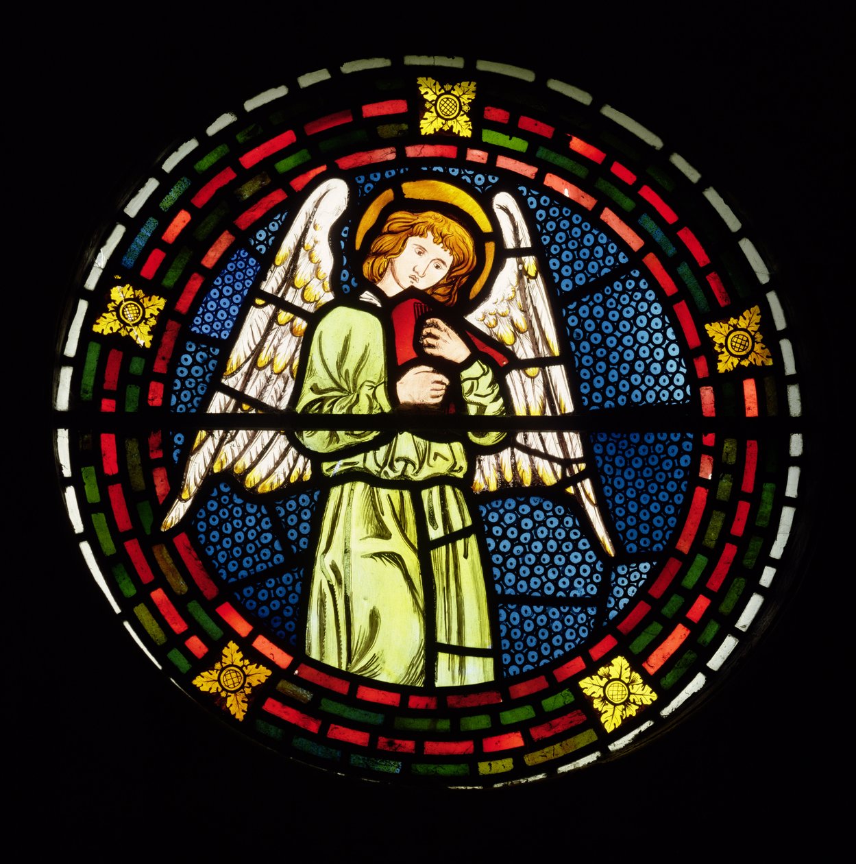 Ängel med en dulcimer, från korabsiden, 1861 (målat glas) av William Morris