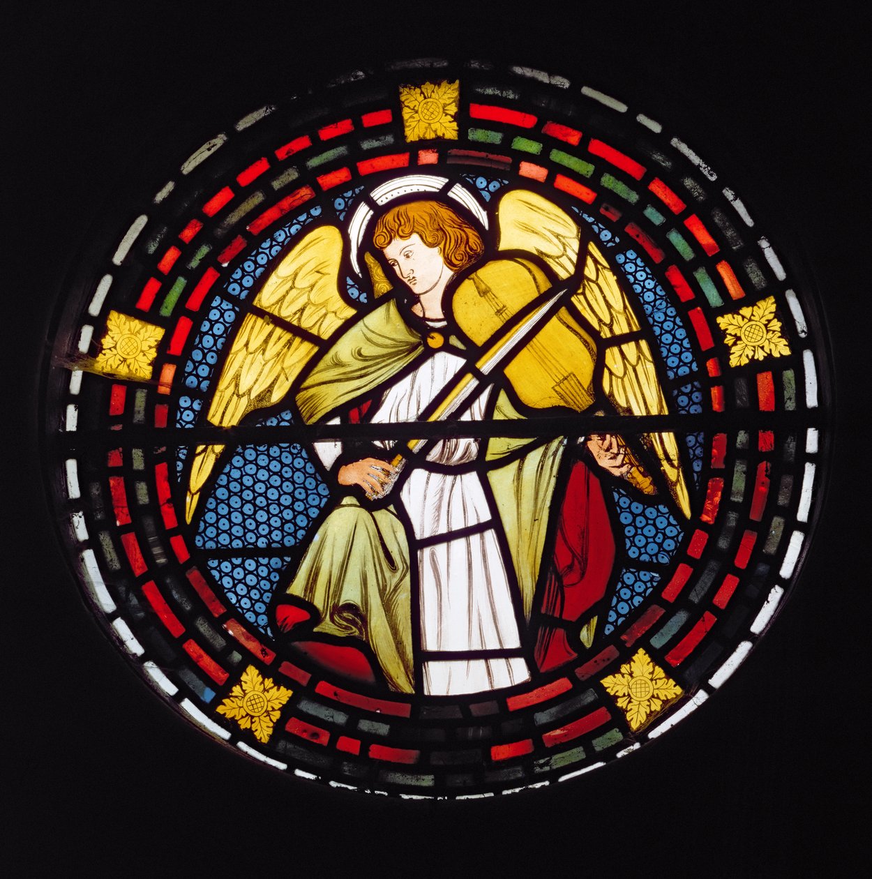 Ängel med violin, 1861 (glasmålning) av William Morris