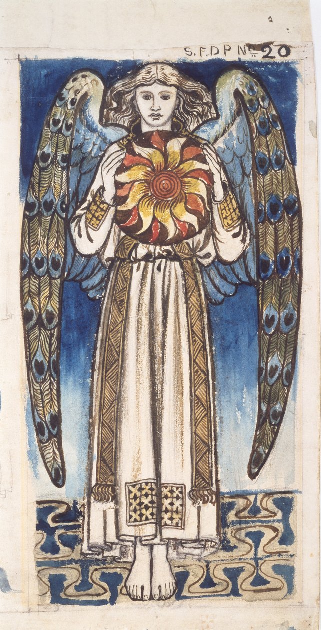 Dag: Ängel som håller en sol, ca 1862-64 (wc och penna på papper) av William Morris