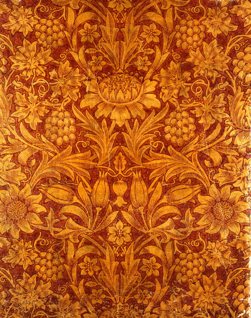 Guld och röd solros tapetdesign, 1879 (träblock i färg på papper) av William Morris
