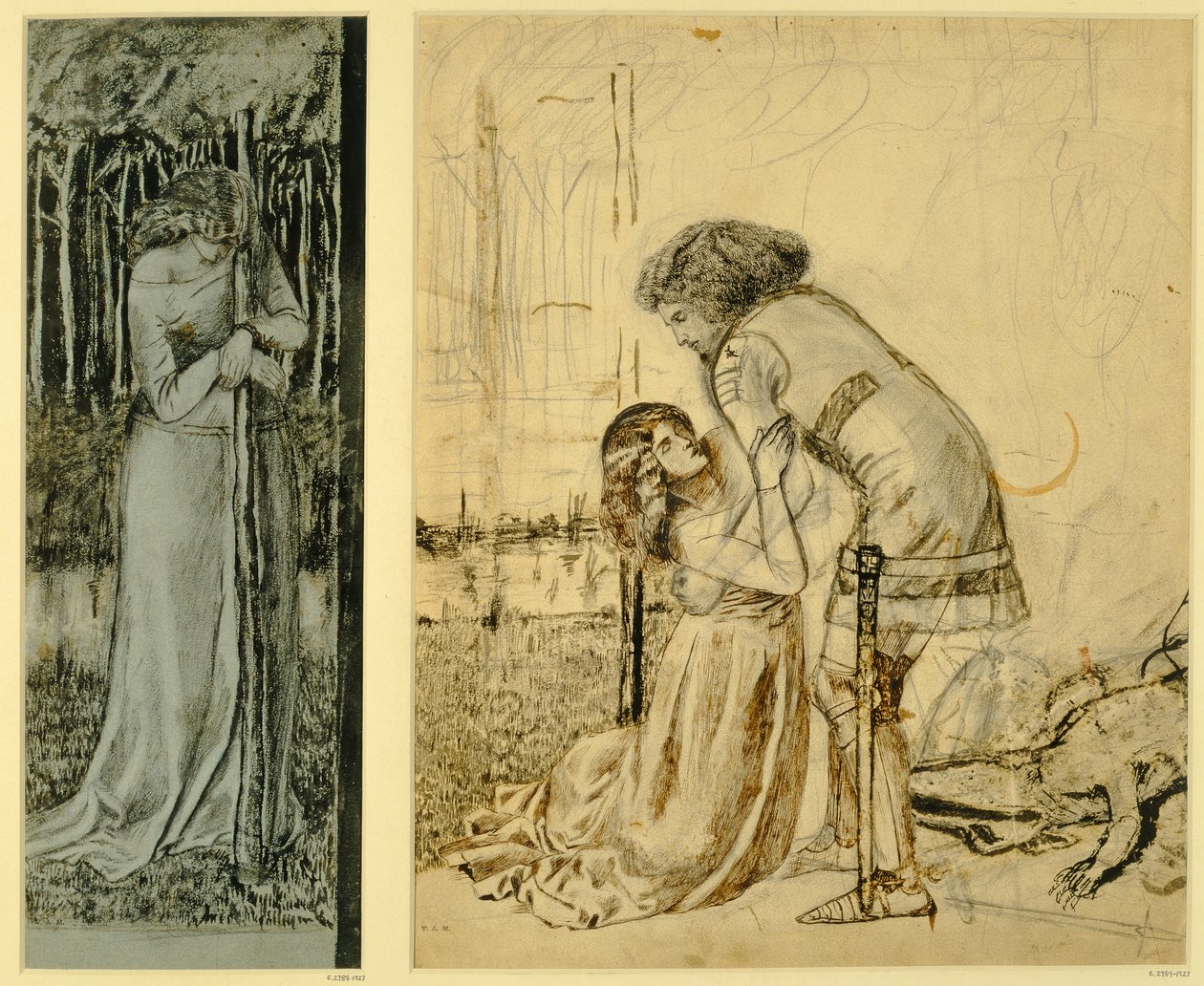 Studie för de målade panelerna på St. George Cabinet, designade av Philip Webb (1831-1915), 1861 (penna och bläck och tvätt på papper) av William Morris