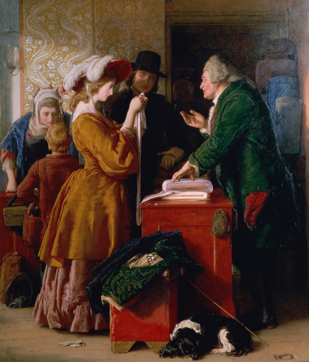 Att välja brudklänningen, från kapitel 1 i "The Vicar of Wakefield" av Oliver Goldsmith av William Mulready