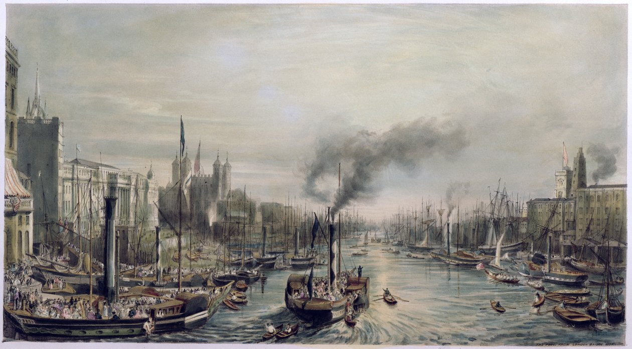 Londons pool från London Bridge, 1841 av William Parrott