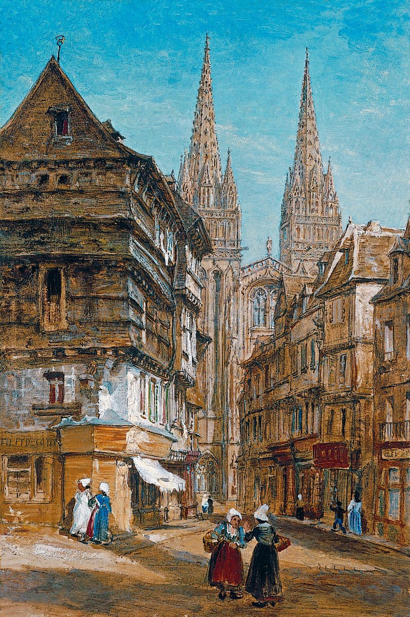Quimper, katedralen och gatan Kéréon av William Parrott