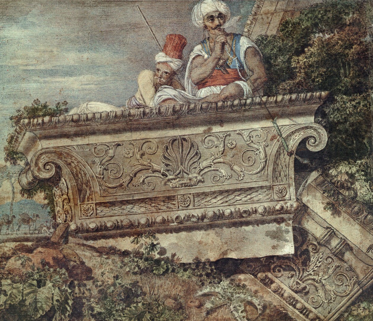 Ruinerna av Apollo Didymaeus tempel, 1765 (wc, kroppsfärg, penna och bläck på papper) av William Pars