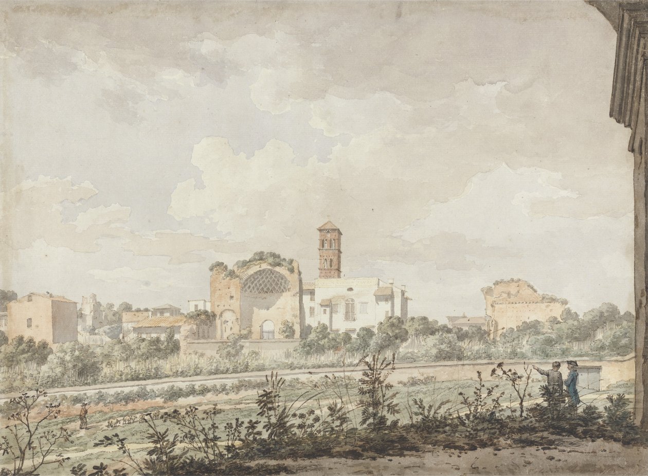 Tempel av Venus och Rom, Rom, 1781 (wc med penna och brunt bläck över penna på papper) av William Pars