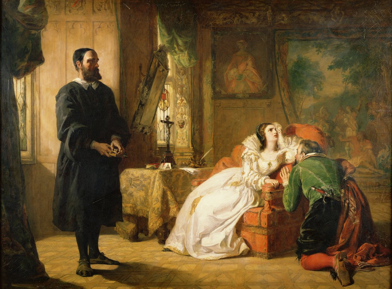 John Knox (1512-72) Reproving Mary, Queen of Scots (1542-87), mitten av 1800-talet av William Powell Frith