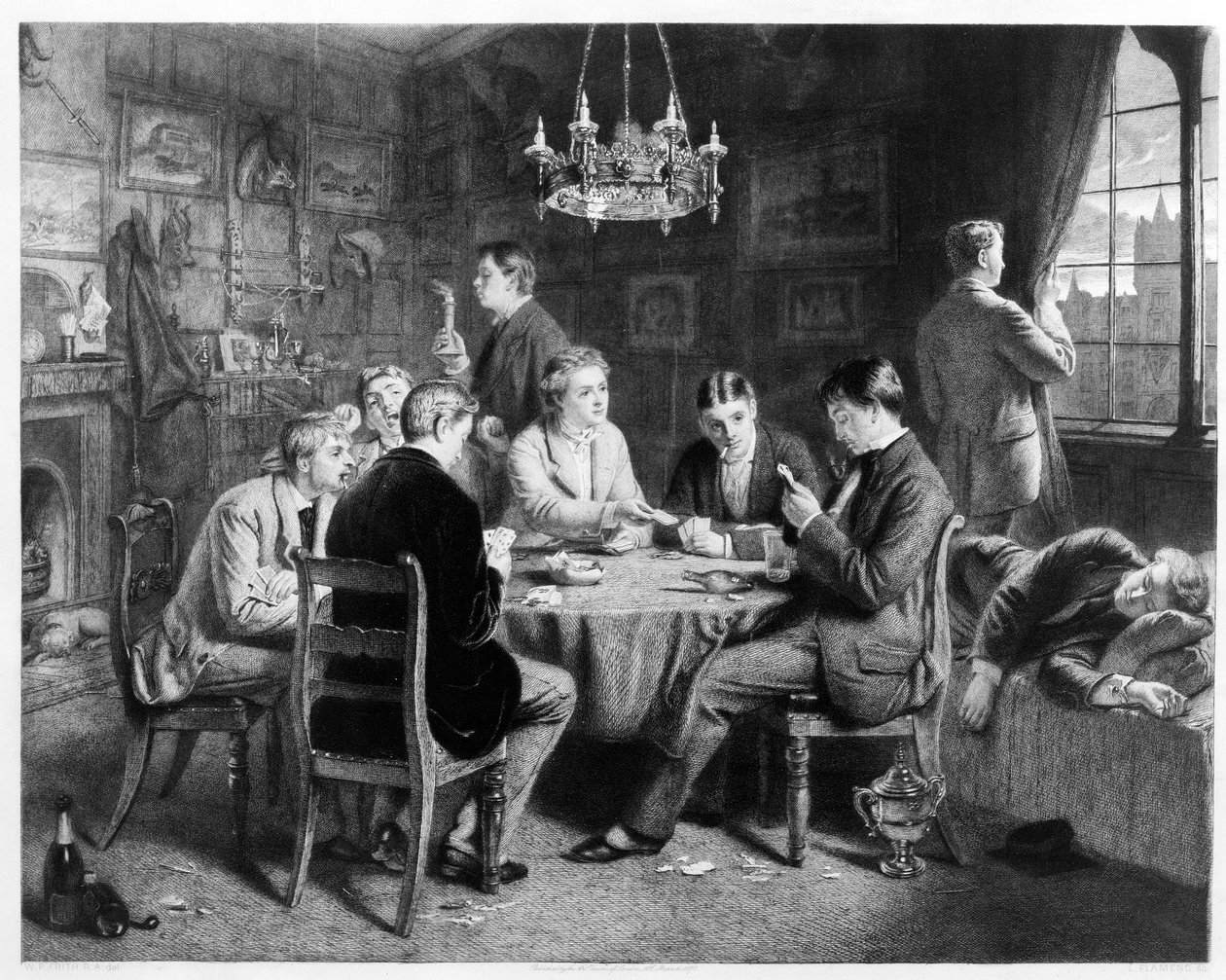 Vägen till ruin: College, graverad av Leopold Flameng (1831-1911) utgiven av The Art Union of London, 1882. av William Powell Frith