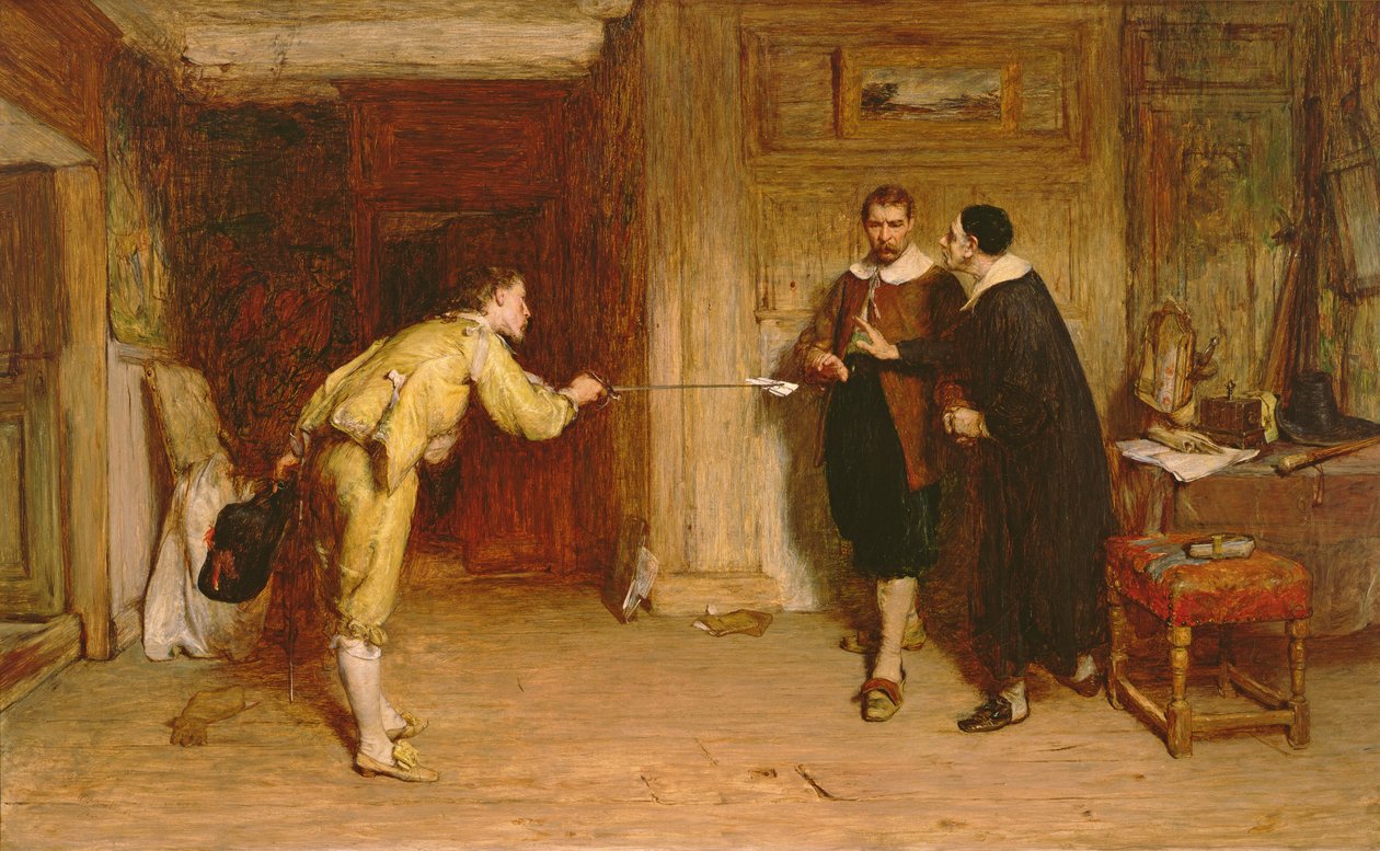 Utmaningen: En puritanernas kamp mellan heder och samvete, 1864 av William Quiller Orchardson