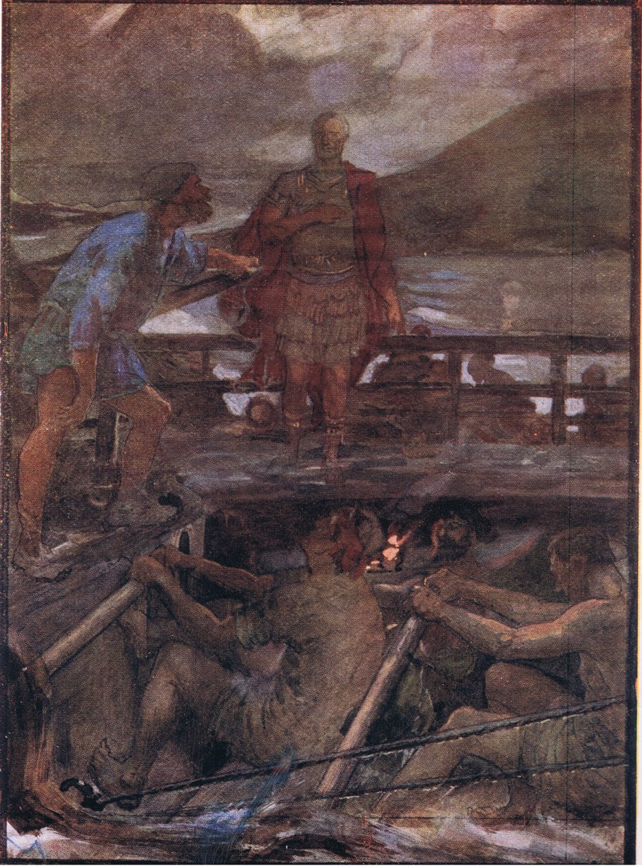 Caesar and the pilot, från Plutarch Lives publicerad av T C & E C Jack Ltd, 1920-talet av William Rainey