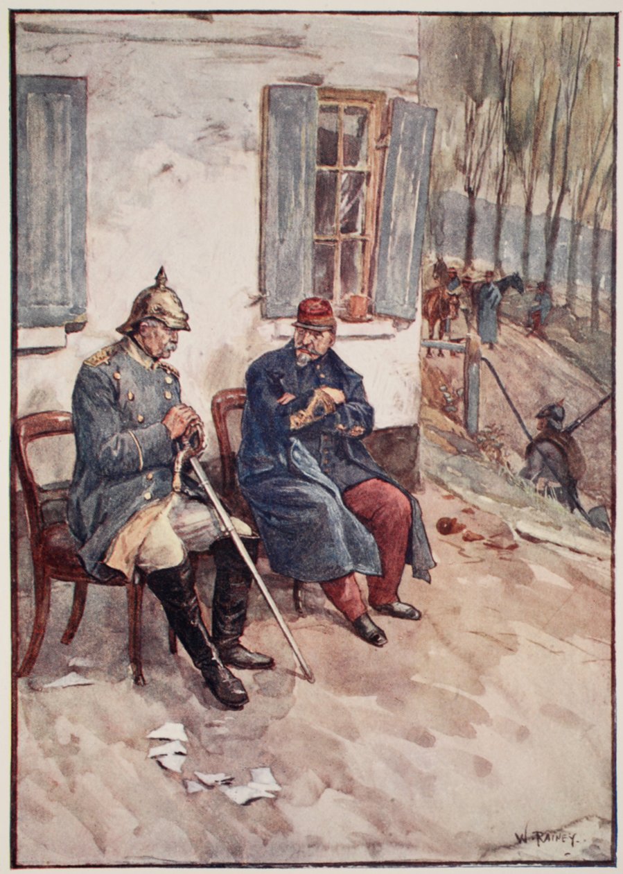 "Stolar hämtades för att Napoleon och ministern skulle kunna sitta utomhus", ur "The Story of France Told to Boys and Girls" av Mary Macgregor, 1920. av William Rainey