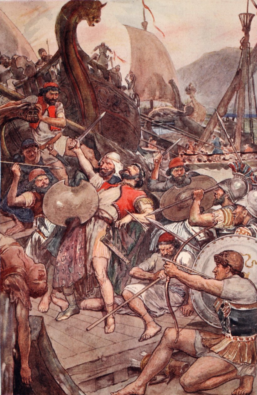 Den persiske amiralens död i Salamis, illustration från "Plutarch