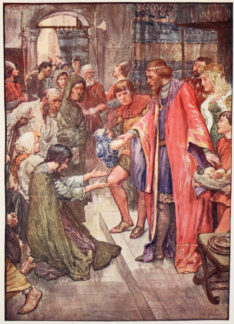 "Den gode kungen gav mat och dryck till folket", illustration från "The Story of France" av Mary Macgregor, 1920 av William Rainey