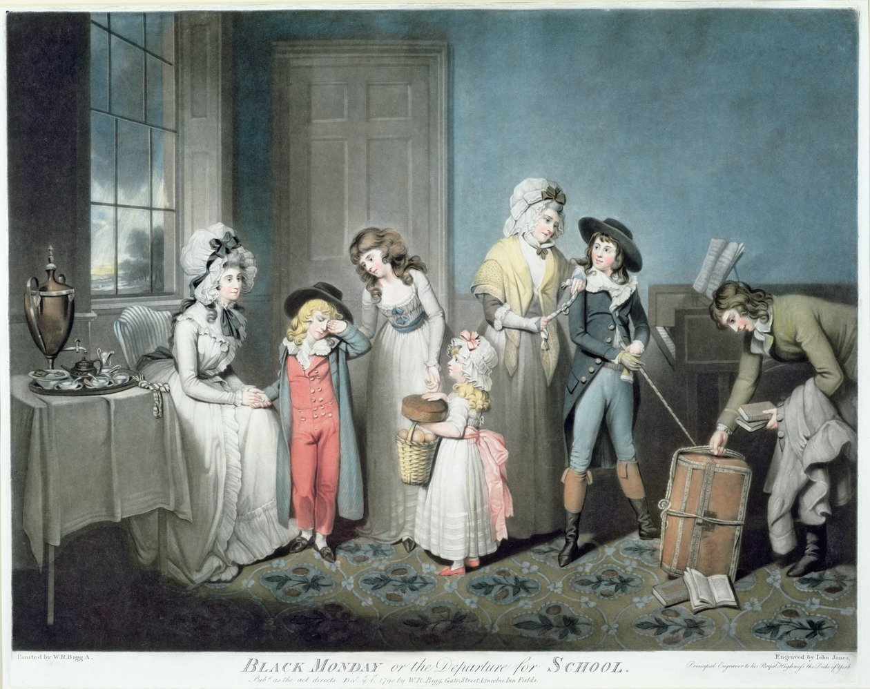Black Monday, or The Departure for School, graverad av John Jones (ca 1745-97), utgiven av W. Bigg, 1790 (mezzotintgravyr) (se även CHT 184962) av William Redmore Bigg