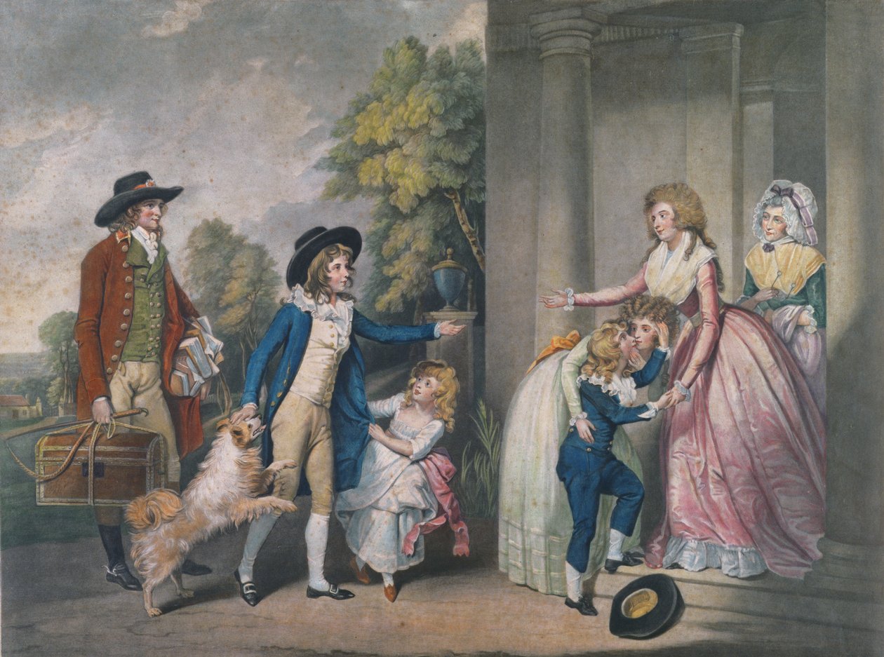Dulce Domum eller The Return from School, graverad av John Jones (ca 1745-97), 1790 (färgstick) av William Redmore Bigg