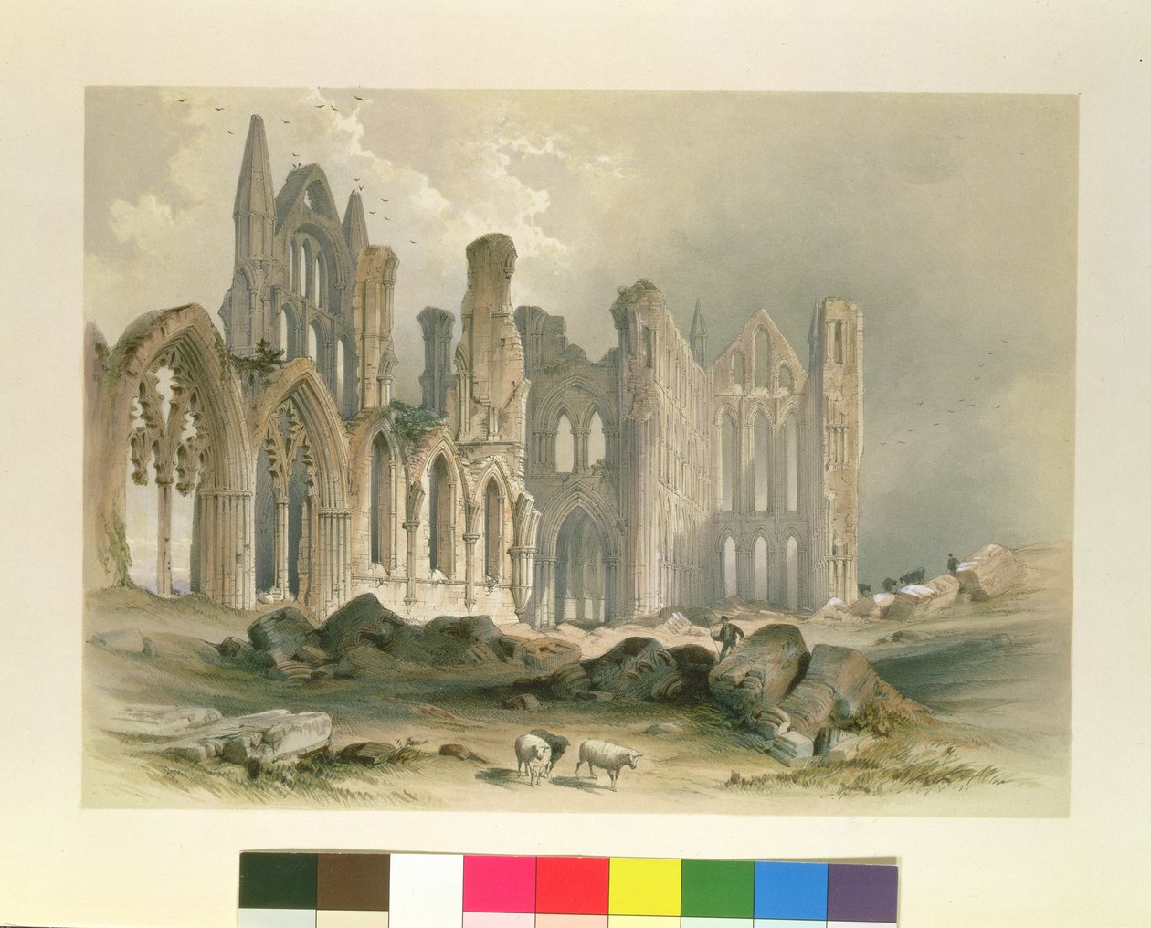 Whitby Abbey från nordost, från "The Monastic Ruins of Yorkshire", graverat av George Hawkins (1819-52), 1843 av William Richardson