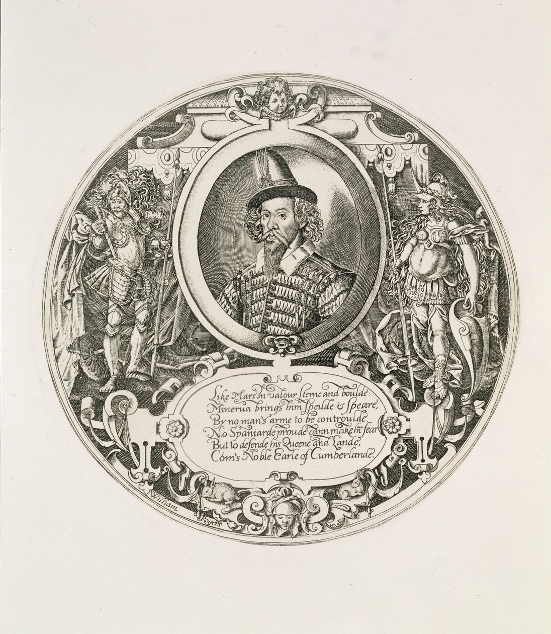 Porträtt av George Clifford (1558-1605), 3:e jarl av Cumberland, graverat av konstnären, ca 1590. av William Rogers