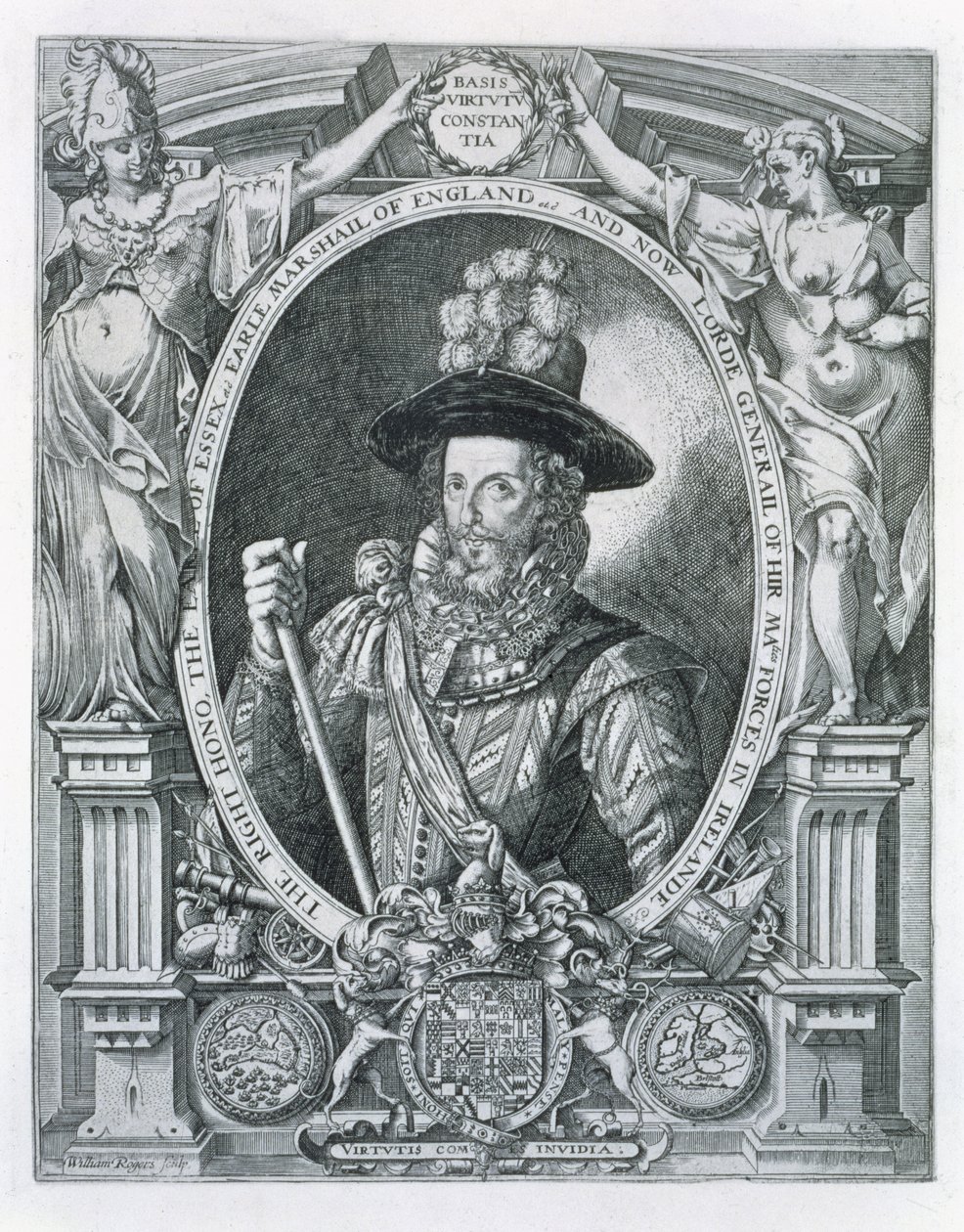 Porträtt av Robert Devereux (1566-1601) 2nd Earl of Essex, till minne av hans Lord Lieutenancy of Ireland, 1599 av William Rogers