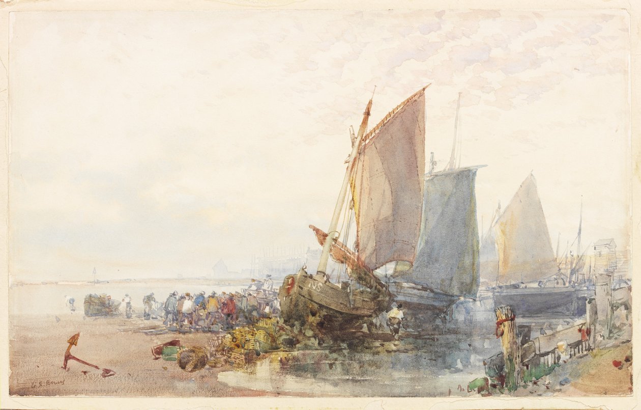 Fiskebåtar (akvarell på papper) av William Roxby Beverly